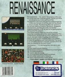 Box back cover for Renaissance on the Commodore Amiga.